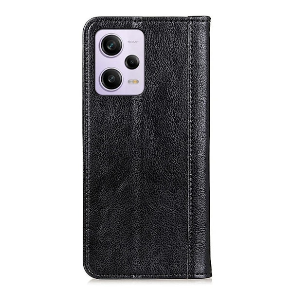 Äkta läder Xiaomi Redmi Note 12 fodral med magnetisk stängning Svart
