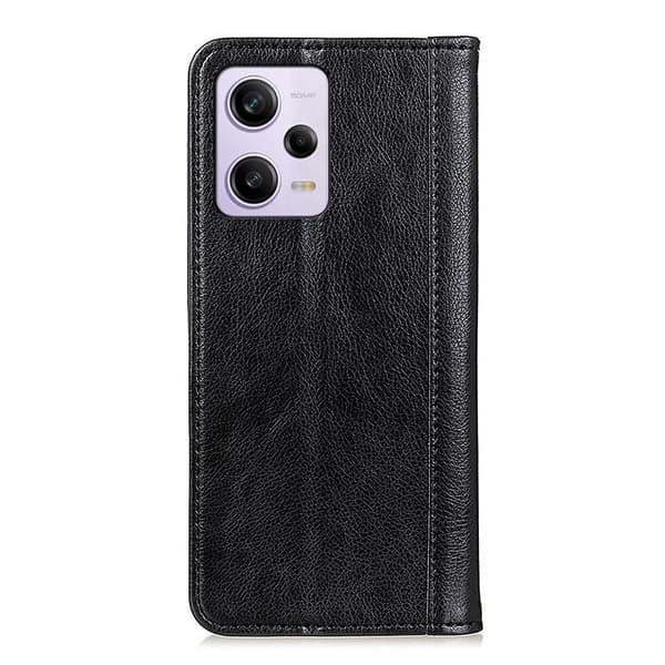 Ekte lærdeksel med magnetisk lukking for Xiaomi Redmi Note 12 - Svart Black