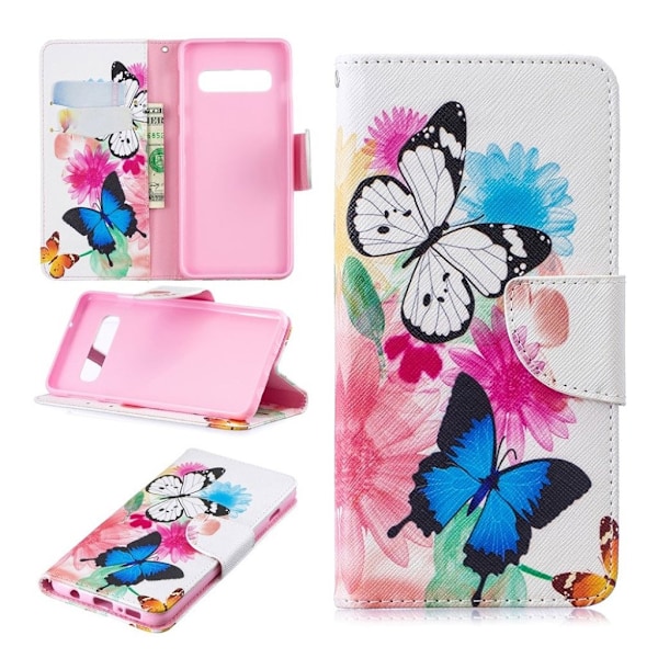 Samsung Galaxy S10 printtikuosi nahkainen flip suojakotelo - Perhoset ja Kukat Multicolor