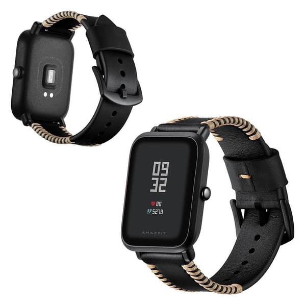 Amazfit Youth ridge stil ægte læder Urrem - Sort Black