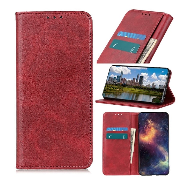 Lompakko-style Aitoa Nahkaa Läppäkotelo For Samsung Galaxy S21 FE - Punainen Red