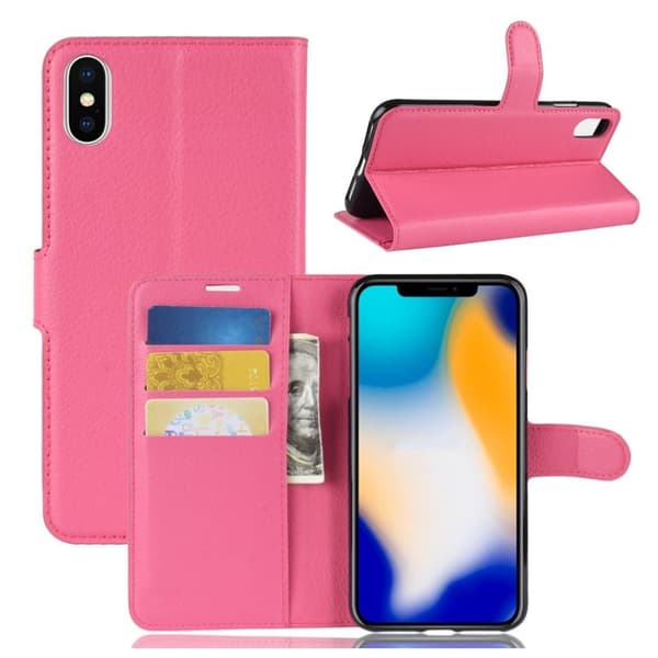 iPhone Xs Max flip etui i læder med litchi-tekstur - Rose Pink