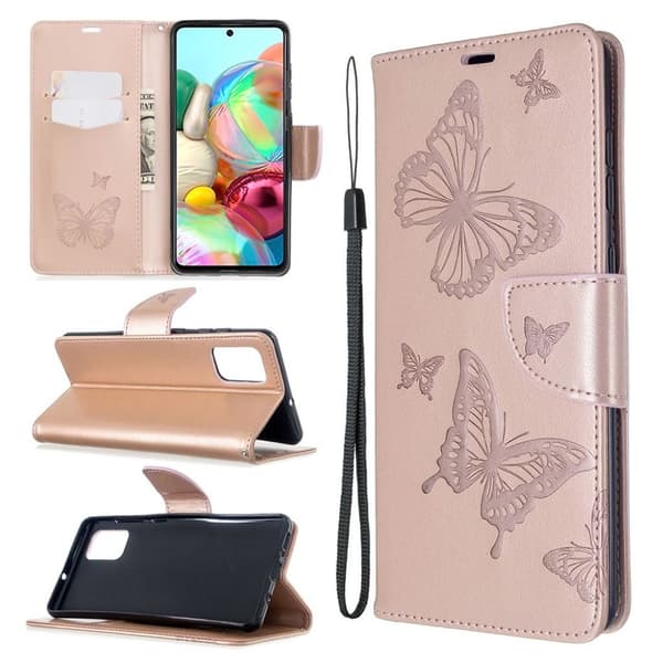 Butterfly Samsung Galaxy A71 skinnveske - Rose Gull Pink