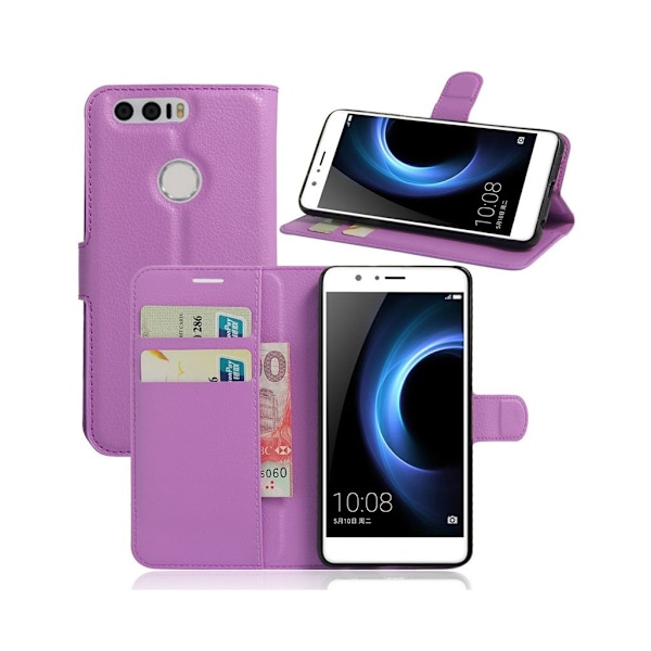 Mankell Huawei Honor 8 Litsi Pintainen Nahkakotelo - Violetti Purple