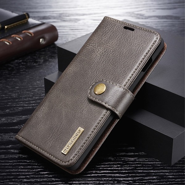 DG.MING Samsung Galaxy S10 Plus 2-in-1 haljasnahkainen suojakotelo - Harmaa Silver grey
