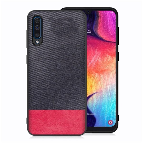 Samsung Galaxy A50 fodral med tygstruktur - Mörkblå / Röd multifärg