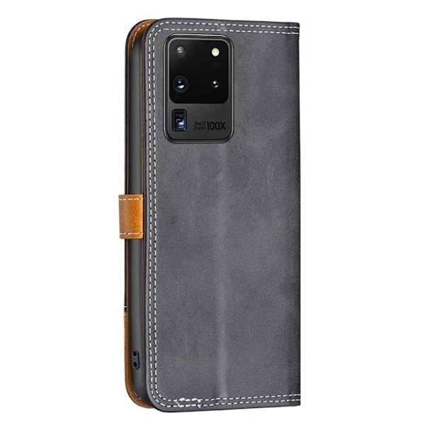 BINFEN to-farvet Samsung Galaxy S20 Ultra læderetui - Sort Black
