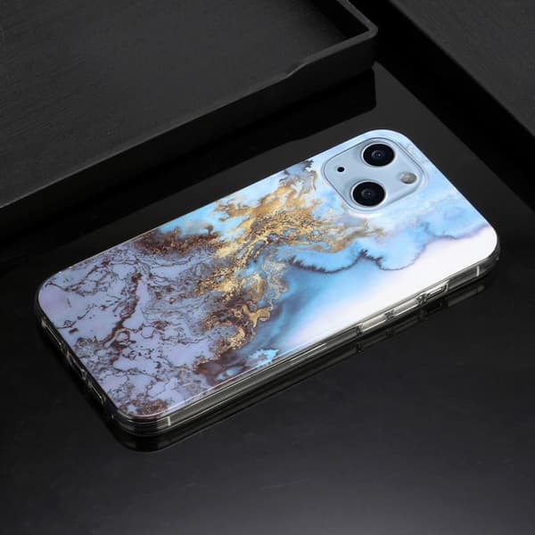 Marble iPhone 14 Plus Etui - Blå Klinkekule Blue