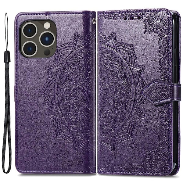 Mandala iPhone 15 Pro Flippetui - Lilla Purple