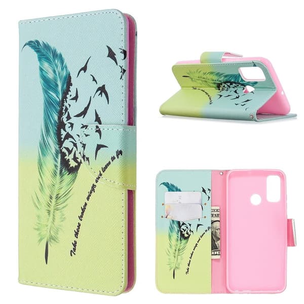 Wonderland Huawei P Smart 2020 Etui - Fjermønster Multicolor