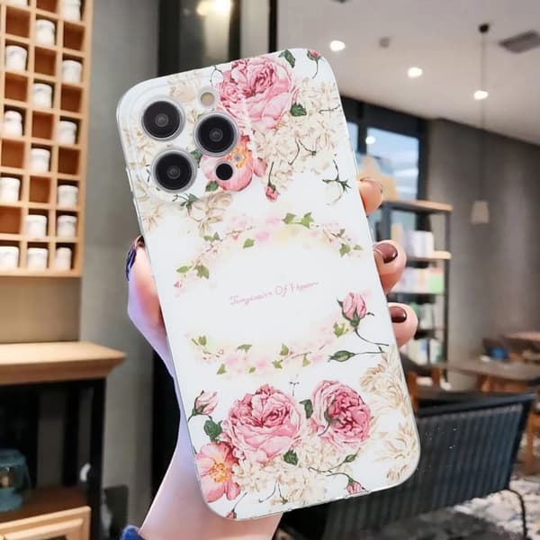 iPhone 16 Pro Max Fodral Mönsterutskrift Flexibelt telefonskydd Klar kant - Ros Rosa