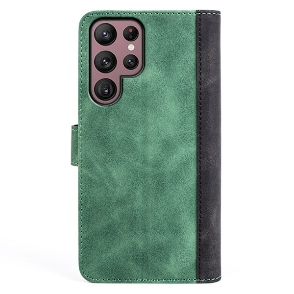 Tvåfärgat Samsung Galaxy S22 Ultra fodral i läder - Grön Grön