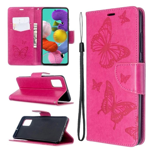 Butterfly läder Samsung Galaxy A51 fodral - Rosa Rosa