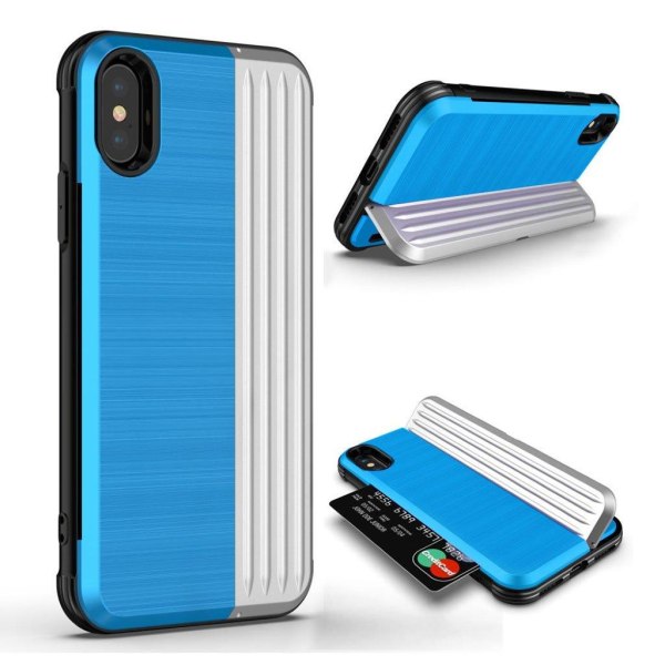 ANGIBABE iPhone Xs Max dual layer kickstand hybrid case - Blå / Multicolor