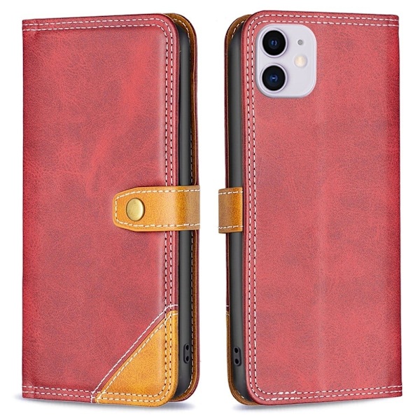 BINFEN kaksivärinen nahkakotelo iPhone 11 - Punainen Red