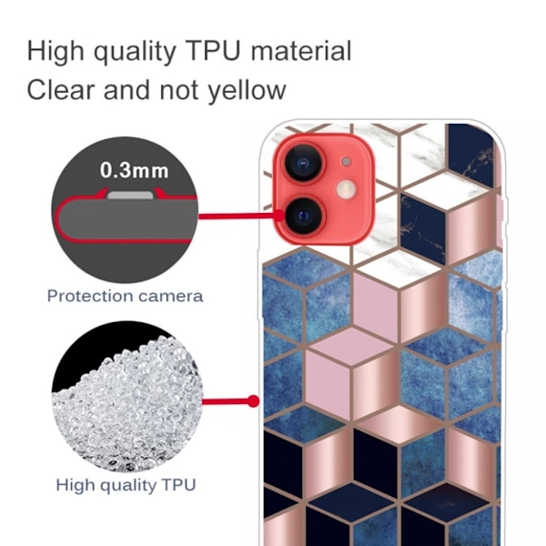 Marmormotiv iPhone 13 skal - Blå / Guld Kub multifärg