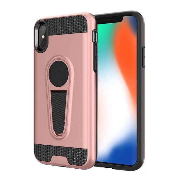 iPhone 9 Plus mobilskal metall plast silikon utfällbart ställ magnetisk bilhållare - Rosenguld multifärg