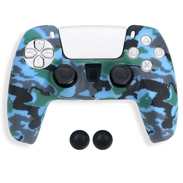 DATA FROG Sony Playstation 5 Game Controller Anti-Skid Silicone Case Gamepad Protective Deksel med 2 vippehetter - Kamuflasjeblå Blue