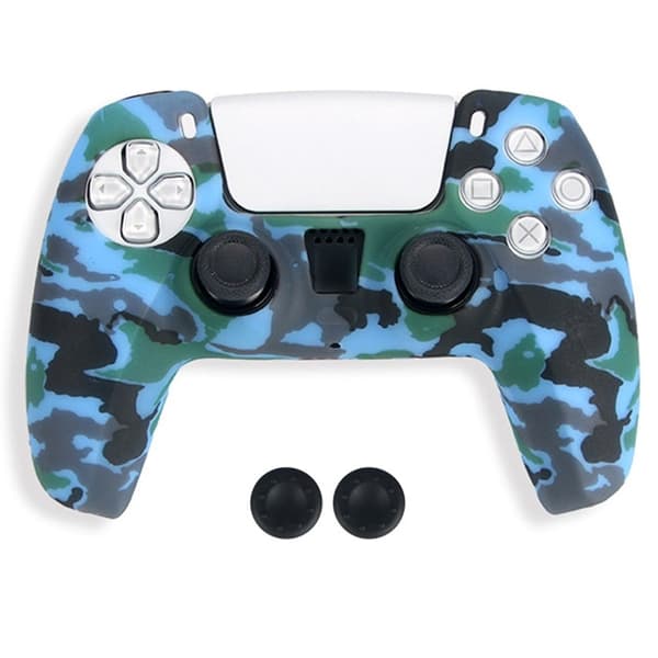 DATA FROG Sony Playstation 5 Game Controller Anti-Skid silikonfodral Gamepad skyddsfodral med 2 vippskydd - Kamouflage Blå Blå