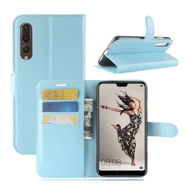 Huawei P20 Pro litchi tekstur PU læder flip etui - blå Blue
