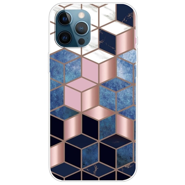 Marble design iPhone 14 Pro cover - Blå/Guld Terning Multicolor