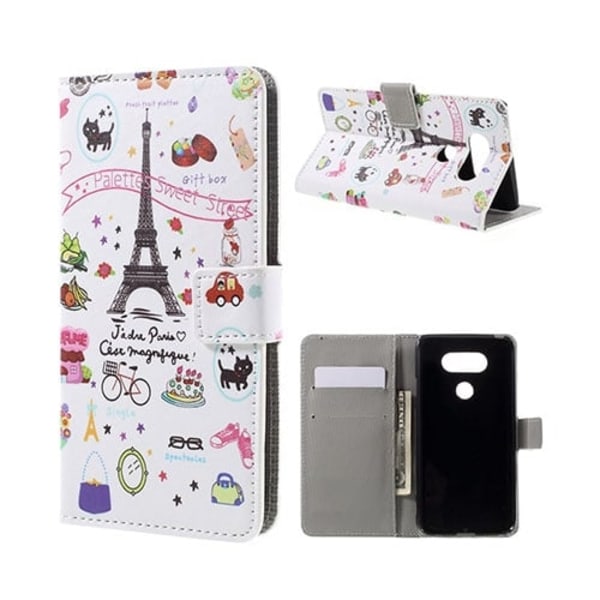 Hagerup LG G5 Nahkakotelo Korttitaskuilla - Eiffel Torni Multicolor