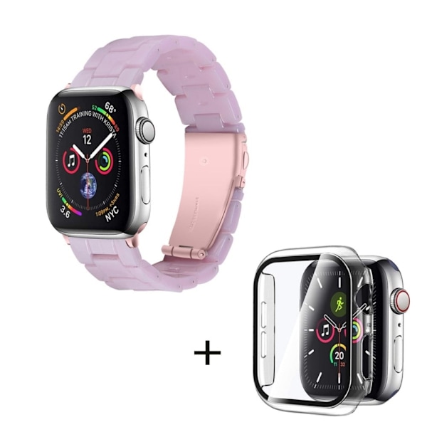 Apple Watch SE 2022 (44mm) klockarmband med 3 pärlor i resin och genomskinligt hölje - Ljuslila Lila