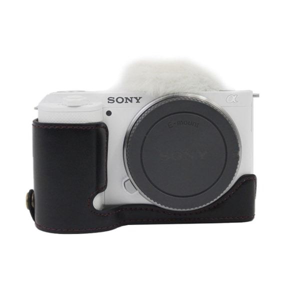 Sony ZV-E10 half body leather cover with battery opening - Black Black