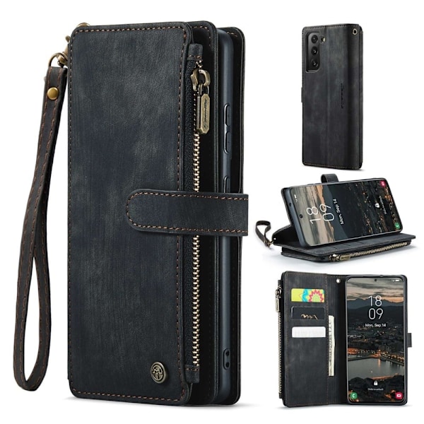 CaseMe Samsung Galaxy S22 Plus etui med lynlås og pung - Sort Black
