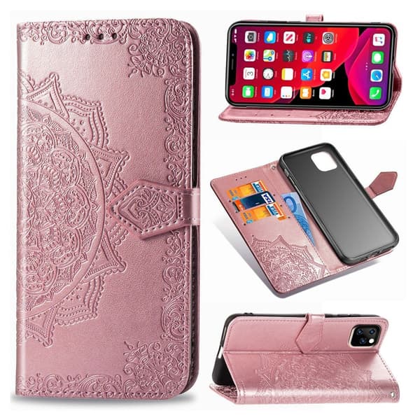 Mandala iPhone 11 Flip kotelot - Ruusukulta Pink