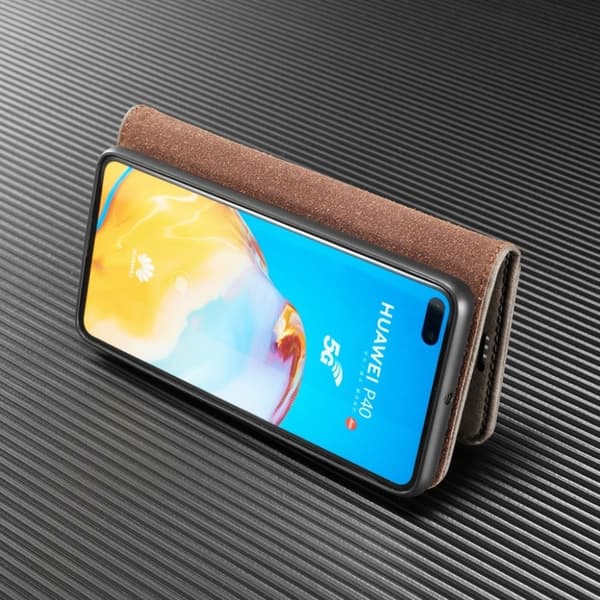 DG.MING Huawei P40 2-in1 Wallet kotelot - Kahvi Silver grey