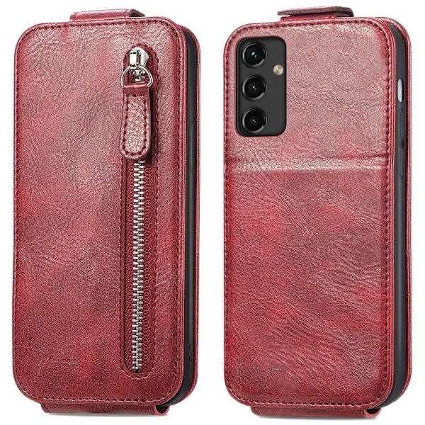 Vertical Flip Phone Etui med Zipper til Samsung Galaxy A14 - Rød Red