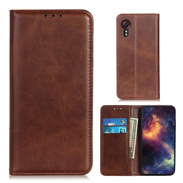Äkta läder Samsung Galaxy Xcover 5 fodral - Brun Brun