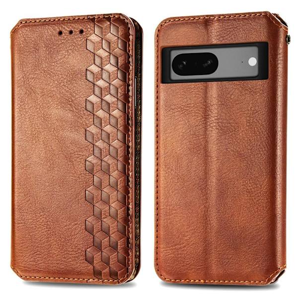 Læder Etui med A Stilfuldt Rhombus Tryk til Google Pixel 7a - Brun Brown