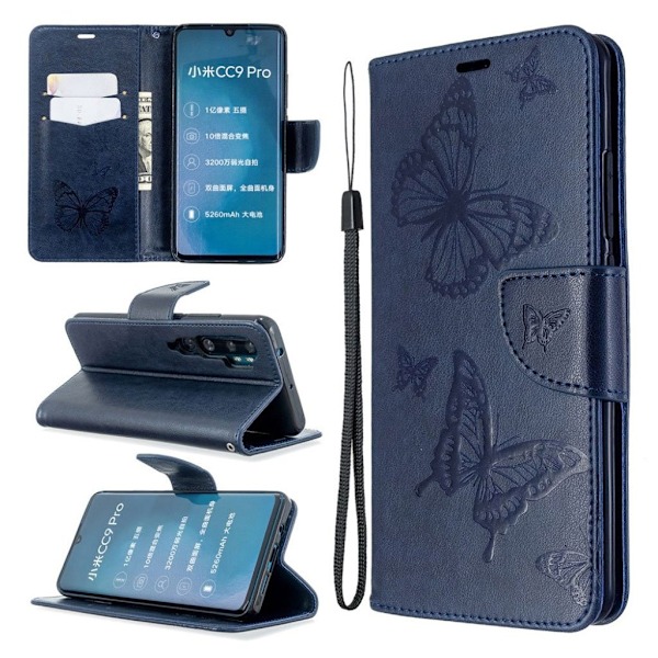 Butterfly läder Xiaomi Mi CC9 Pro / Xiaomi Mi Note 10 / Xiaomi Mi Note 10 Pro fodral - Blå Blå