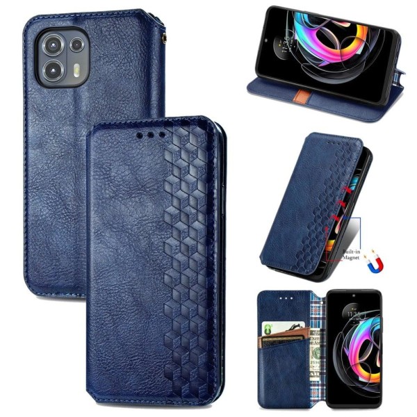 Nahkakotelo With A Stylish Rhombus Imprint For Motorola Edge 20 Lite - Sininen Blue