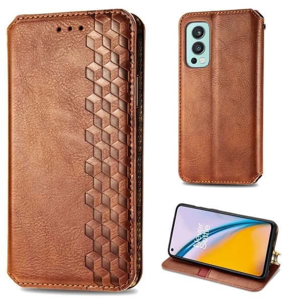 Skinn-etui med stilfult rombeavtrykk for OnePlus Nord 2 5G - Brun Brown