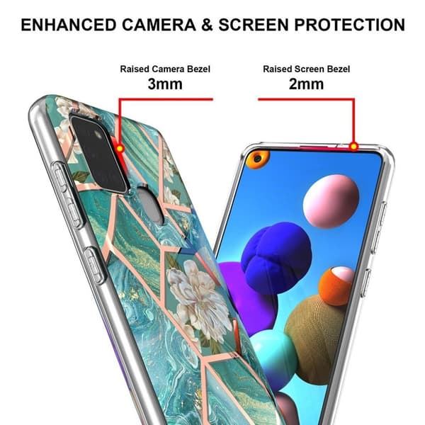 Marmordesign Samsung Galaxy A21s deksel - Grønn Marmor / Blomst Green