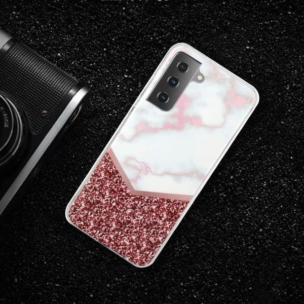 Marmormotiv Samsung Galaxy S21 Plus 5G skal - Vit / Glänsande Röd multifärg