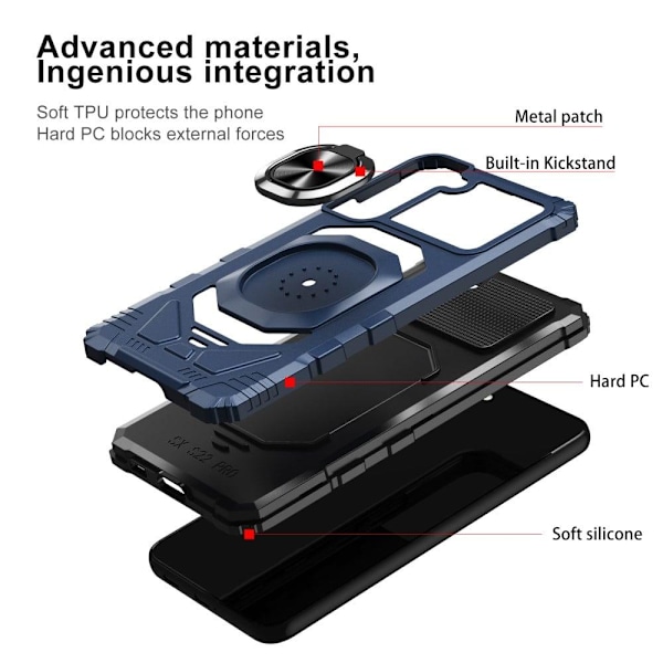 Slidstærkt cover i hård plast med blød inderside og kickstand til Samsung Galaxy S23 Plus - Blå Blue