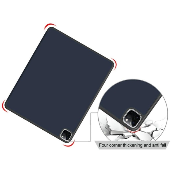 Tri-fold Auto Sleep / Wake Stand Vegansk Læder Tablet Case med P Blue