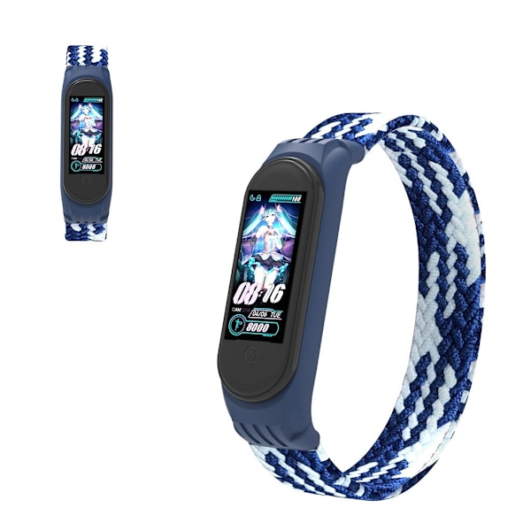 Xiaomi Mi Band 5 / 4 / 3 elastic nylon watch band - Blue / White / Size: L Blå