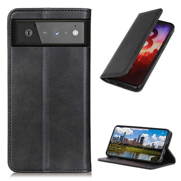 Äkta läder Google Pixel 6 fodral - Svart Svart