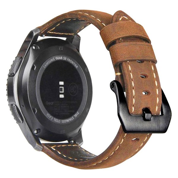Samsung Gear S3 Frontier / S3 Classic klockarmband i äkta läder - Khaki / Svart Spänne Svart