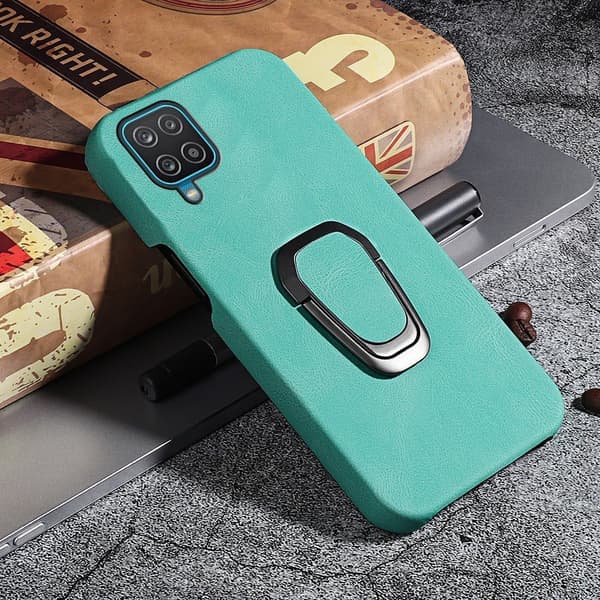 Stötsäkert läderfodral med oval kickstand för Samsung Galaxy A12 5G - Matcha Grön Grön