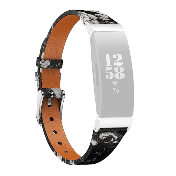 Fitbit Ace 2 / Inspire / HR klockarmband i äkta läder med blommigt mönster - Svart / Svart Svart