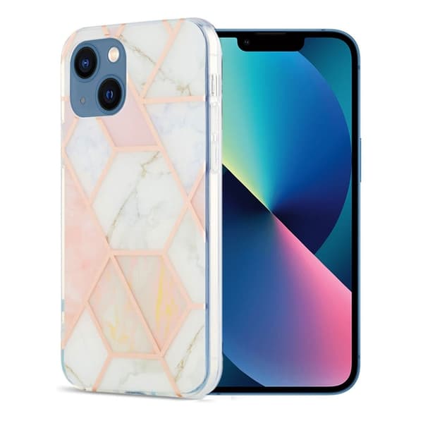 Marble iPhone 13 Etui - Rosa / Hvit Multicolor