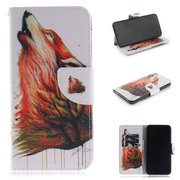 iPhone 9 Plus Synteetti Nahkainen Kuviollinen Lompakko Suojakotelo - Susi Multicolor