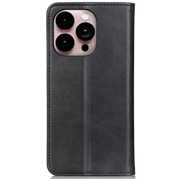 iPhone 14 Pro Max flip etui i ægte læder med pung – Sort Black