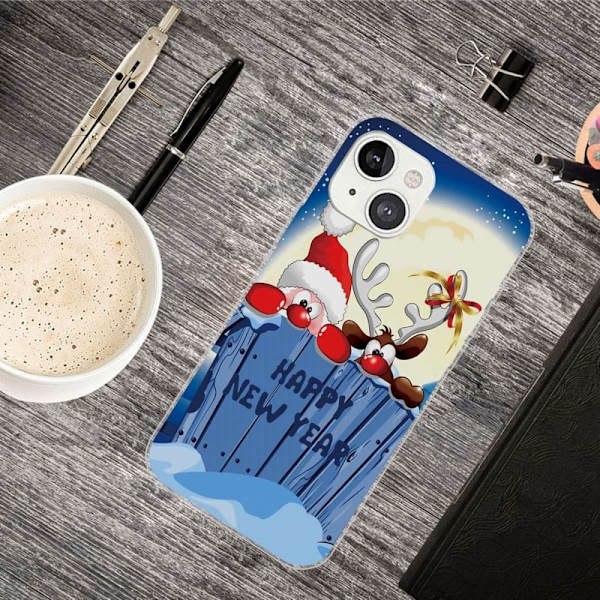 Julfodral till iPhone 14 Plus - Hemlig Tomte Och Ren Blå